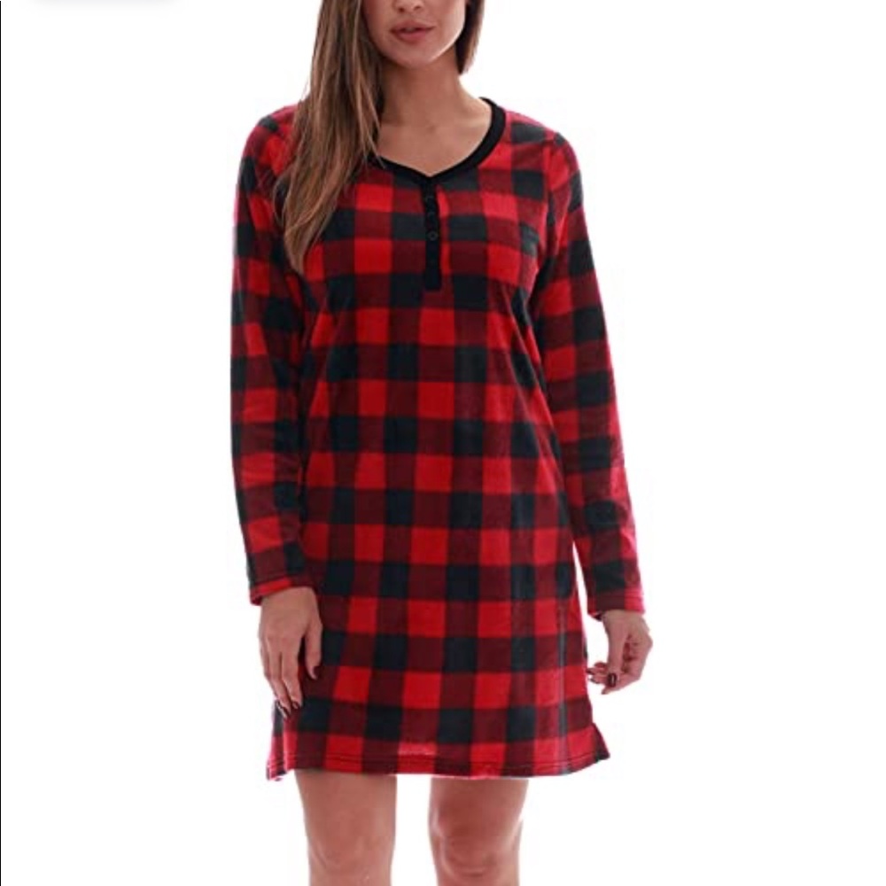 Just Love Women’s Ultra-Soft Buffalo Plaid Sleep Shirt Nightgown Size Large